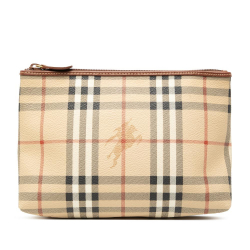 Burberry AB Burberry Brown Beige Coated Canvas Fabric Haymarket Check Pouch Italy