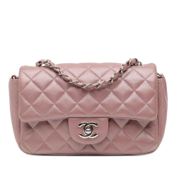 Chanel Pink Lambskin Leather Leather Mini Rectangular Classic Iridescent Lambskin Single Flap Italy