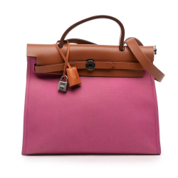 Hermès B Hermès Pink Dark Pink with Brown Canvas Fabric Toile Herbag Zip 31 France