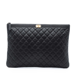 Chanel AB Chanel Black Caviar Leather Leather Large Quilted Caviar Boy O Case Clutch Italy