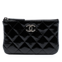 Chanel AB Chanel Black Patent Leather Leather CC Quilted Patent Pouch Italy