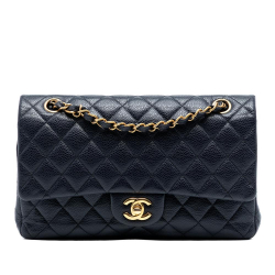 Chanel B Chanel Blue Navy Caviar Leather Leather Medium Classic Caviar Double Flap France