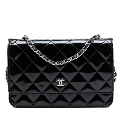 Chanel AB Chanel Black Patent Leather Leather CC Quilted Patent Wallet On Chain Spain
