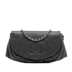 Chanel B Chanel Gray Dark Gray Caviar Leather Leather CC Caviar Half Moon Wallet on Chain Italy