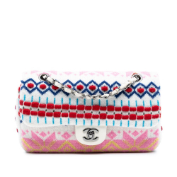 Chanel AB Chanel White Ivory Wool Fabric Medium Classic Multicolor Cashmere Knit Single Flap France