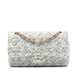 Chanel AB Chanel White Tweed Fabric Medium Classic Double Flap France