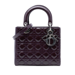 Christian Dior B Dior Purple Plum Patent Leather Leather Medium Patent Cannage Lady Dior Italy