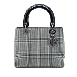 Christian Dior B Dior Gray Canvas Fabric Medium Houndstooth Lady Dior Italy