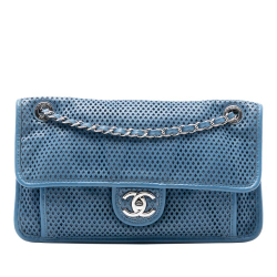 Chanel B Chanel Blue Lambskin Leather Leather Medium Perforated Lambskin Up In The Air Flap Italy