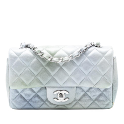 Chanel Silver Mini Rectangular Classic Iridescent Lambskin Ombre Single Flap France