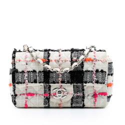 Chanel B Chanel White with Multi Tweed Fabric Mini Rectangular Classic Check Single Flap France