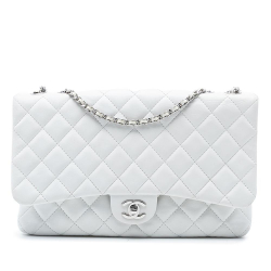 Chanel B Chanel White Lambskin Leather Leather Jumbo Quilted Lambskin 3 Accordion Flap Italy