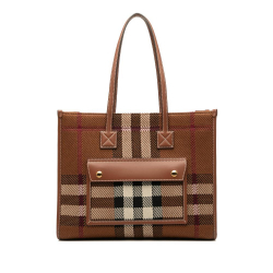 Burberry AB Burberry Brown Canvas Fabric Small Mega Check Freya Tote Italy