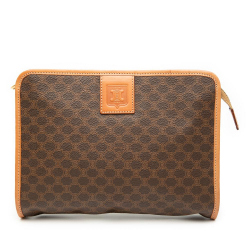 Celine B Celine Brown Coated Canvas Fabric Macadam Clutch Italy