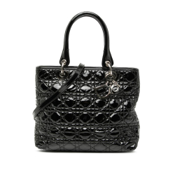 Christian Dior B Dior Black Patent Leather Leather Medium Patent Cannage Lady Dior Soft Shopping Tote Italy