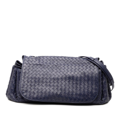 Bottega Veneta B Bottega Veneta Blue Dark Blue Nappa Leather Leather Nappa Intrecciato Flap Crossbody Italy