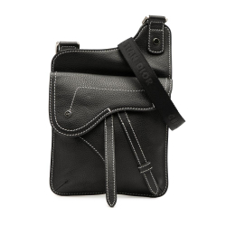 Christian Dior AB Dior Black Calf Leather Grained skin Saddle Flat Messenger Bag Italy