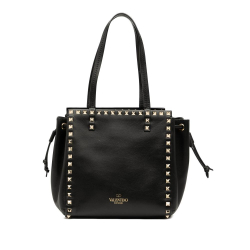 Valentino B Valentino Black Calf Leather Rockstud Drawstring Tote Italy