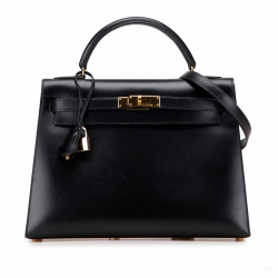 Hermès Kelly 32 Box Calf Leather Top-Handle Handbag Noir