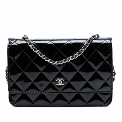 Chanel WOC Patent Leather Quilted Flap Crossbody Black