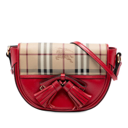 Burberry B Burberry Red Patent Leather Leather and Haymarket Check Coated Canvas Maydown Crossbody Italy