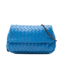 Bottega Veneta Blue Mini Nappa Intrecciato Expandable Chain Flap Crossbody Italy