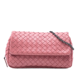 Bottega Veneta Pink Mini Nappa Intrecciato Expandable Chain Crossbody Italy
