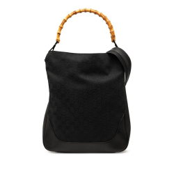 Gucci B Gucci Black Canvas Fabric GG Bamboo Web Satchel Italy