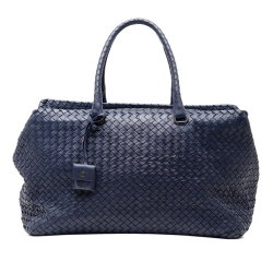 Bottega Veneta B Bottega Veneta Blue Dark Blue Nappa Leather Leather Large Nappa Intrecciato Brick Tote Italy
