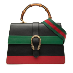 Gucci B Gucci Black Calf Leather Large Bamboo Dionysus Web Satchel Italy