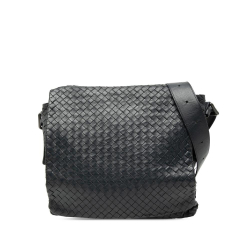 Bottega Veneta B Bottega Veneta Black Nappa Leather Leather Nappa Intrecciato Flap Crossbody Italy