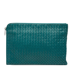 Bottega Veneta AB Bottega Veneta Blue Peacock Nappa Leather Leather Nappa Intrecciato Clutch Italy