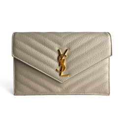 Saint Laurent Cassandra Grained Leather Wallet on Chain Crossbody Off-White