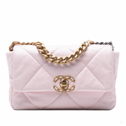 Chanel 19 Medium Lambskin Leather Matelassè Flap Handbag Pink