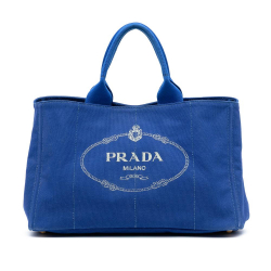 Prada B Prada Blue Canvas Fabric Large Canapa Logo Satchel Italy