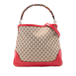 Gucci AB Gucci Brown Beige Canvas Fabric GG Bamboo Diana Satchel Italy