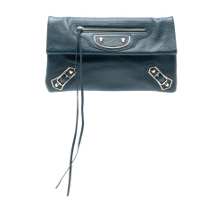 Balenciaga Blue Chevre Motocross Classic Metallic Edge Envelope Clutch Italy