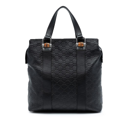 Gucci AB Gucci Black Calf Leather Guccissima Tender Bamboo Bar Tote Italy