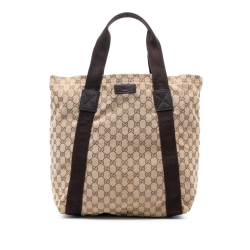 Gucci AB Gucci Brown Beige Canvas Fabric GG Tote Italy