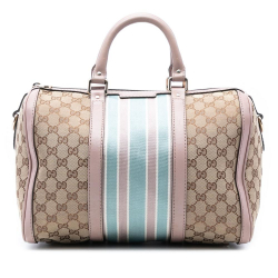 Gucci AB Gucci Brown Beige Canvas Fabric Medium GG Web Joy Boston Bag Italy