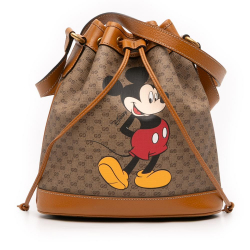 Gucci A Gucci Brown Beige Coated Canvas Fabric Micro GG Supreme Mickey Mouse Bucket Bag Italy