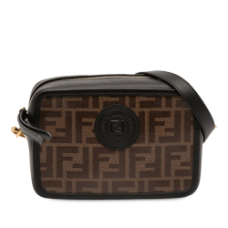 Fendi AB Fendi Brown Coated Canvas Fabric Glazed Vitello Century FF 1974 Camera Bag Italy