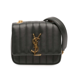 Saint Laurent AB Saint Laurent Black Lambskin Leather Leather Small Lambskin Monogram Vicky Chain Bag Italy