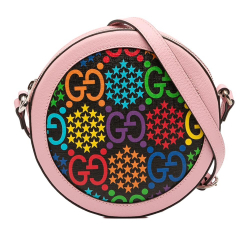 Gucci AB Gucci Pink with Multi Coated Canvas Fabric GG Supreme Psychedelic Round Crossbody Italy
