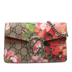 Gucci B Gucci Brown Beige Coated Canvas Fabric Mini GG Supreme Blooms Dionysus Crossbody Italy