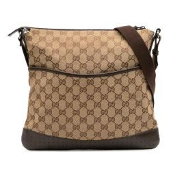 Gucci B Gucci Brown Beige Canvas Fabric GG Crossbody Italy