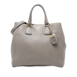 Prada B Prada Gray Calf Leather Vitello Daino Open Convertible Tote Italy