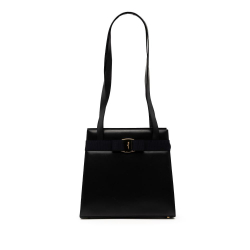 Ferragamo B Ferragamo Black Calf Leather Vara Bow Shoulder Bag Italy