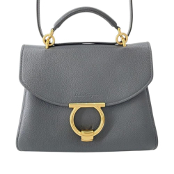 Ferragamo B Ferragamo Gray Calf Leather skin Gancini Margot Top Handle Bag Italy