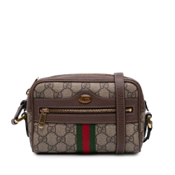 Gucci B Gucci Brown Beige Coated Canvas Fabric Mini GG Supreme Ophidia Crossbody Italy